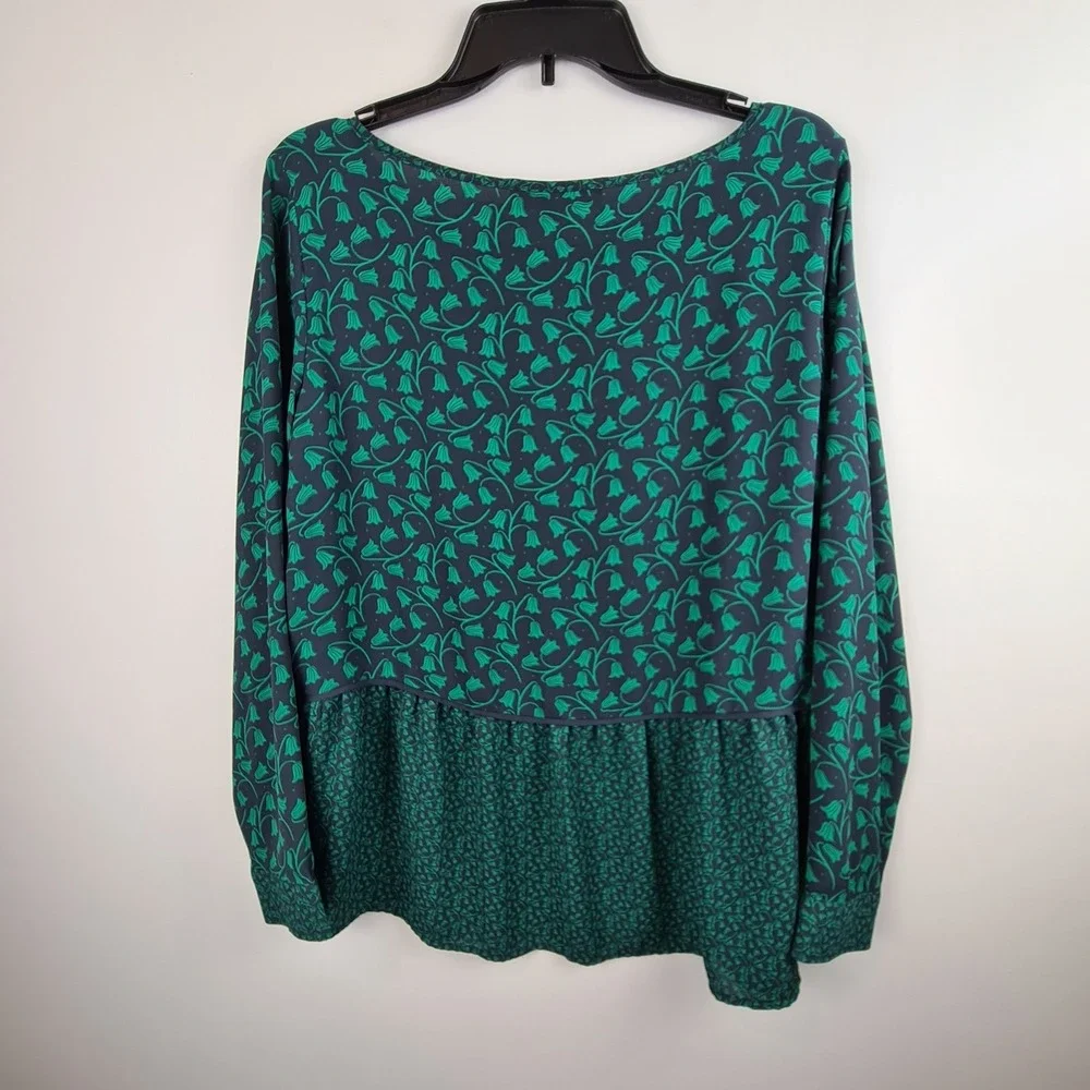 LOFT Womens Green Mixed Floral‎ Peplum Blouse Long Sleeve Boat Neck Top Size M
